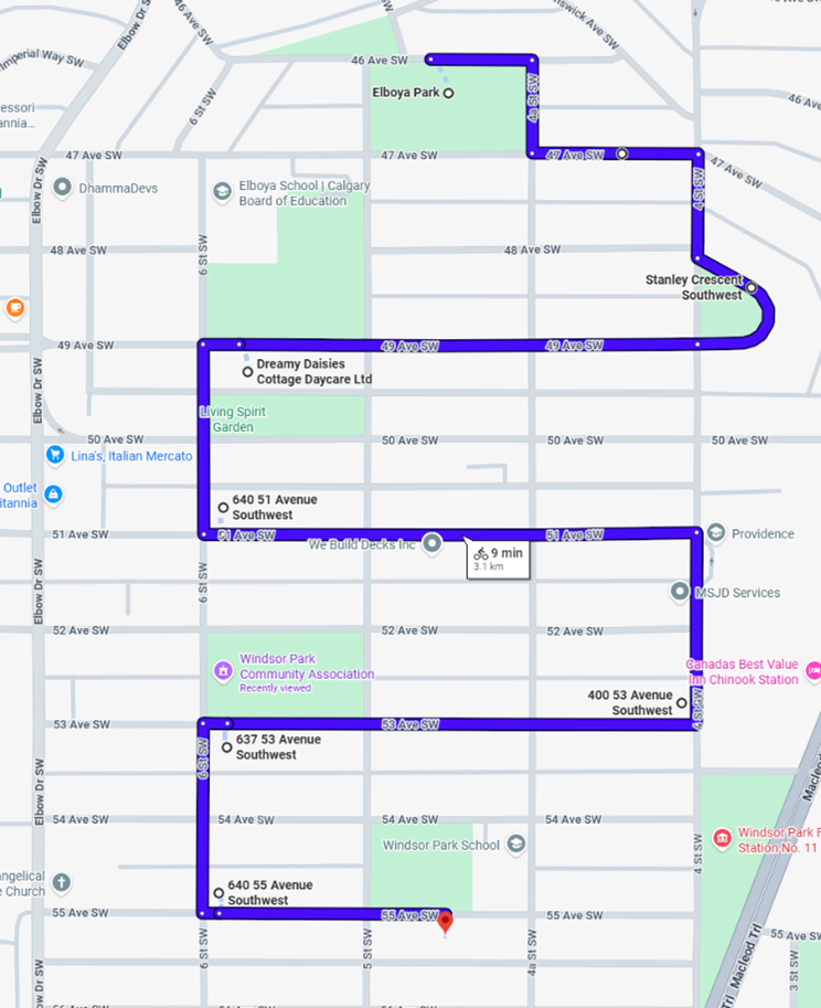 Windsor Park Bike Bus Map